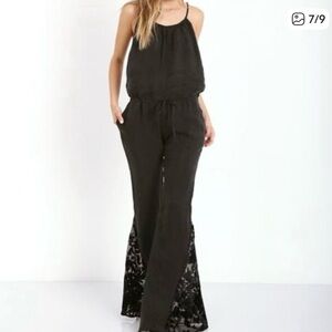 Flynn Skye Flare Jumpsuit Cupro with textured lace Size 3